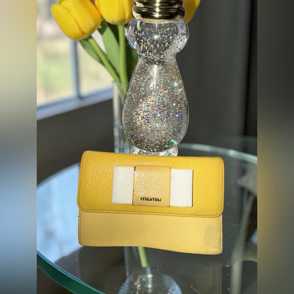 Miu Miu Yellow two tone leather wallet with COAs